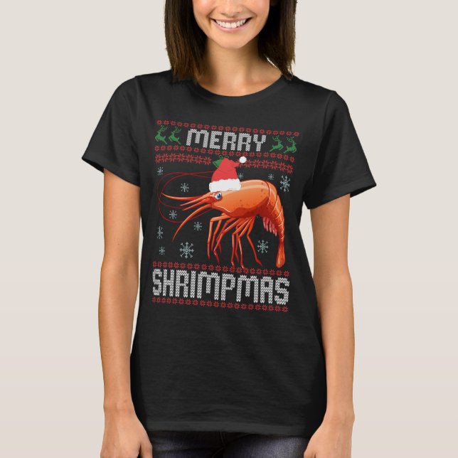 Merry Shrimpmas Funny Ugly jul Sweater Gift T Shirt (Framsida)