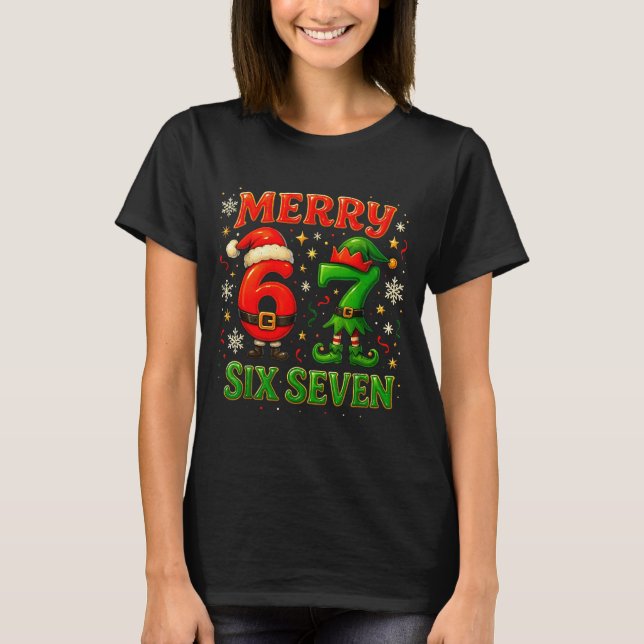 Merry Six Seven Funny Meme 67 Christmas Couple Des T Shirt (Framsida)