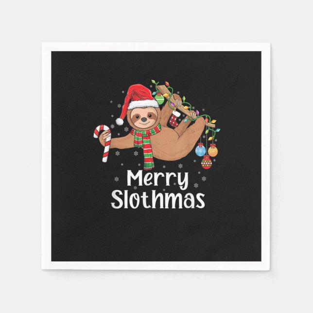 Merry Slothmas Christmas sloth pajamas Santa hat X Pappersservett (Framsidan)