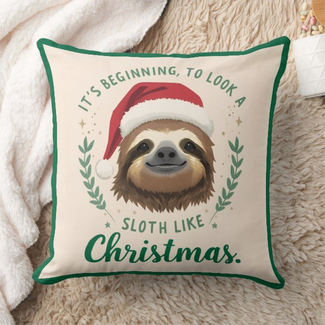 Merry Slothmas, Christmas Throw Pillow Kudde (Filt)