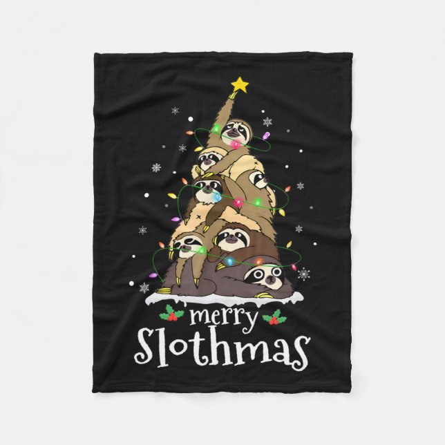 Merry Slothmas Cute Julafton Sloth Santa Hat jul Fleecefilt (Framsidan)