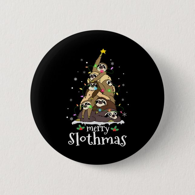 Merry Slothmas Cute Julafton Sloth Santa Hat jul Knapp (Framsida)