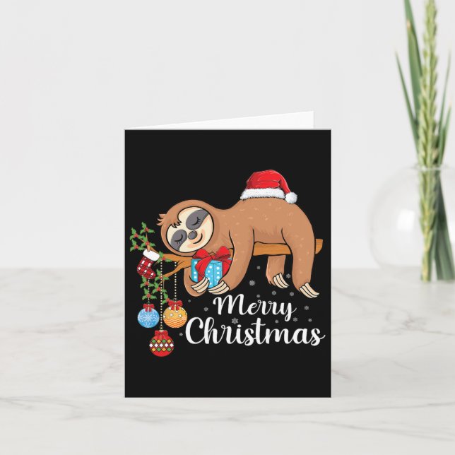 Merry Slothmas Cute Julafton Sloth Santa Hat jul Kort (Framsida)