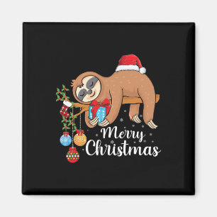 Merry Slothmas Cute Julafton Sloth Santa Hat jul Magnet