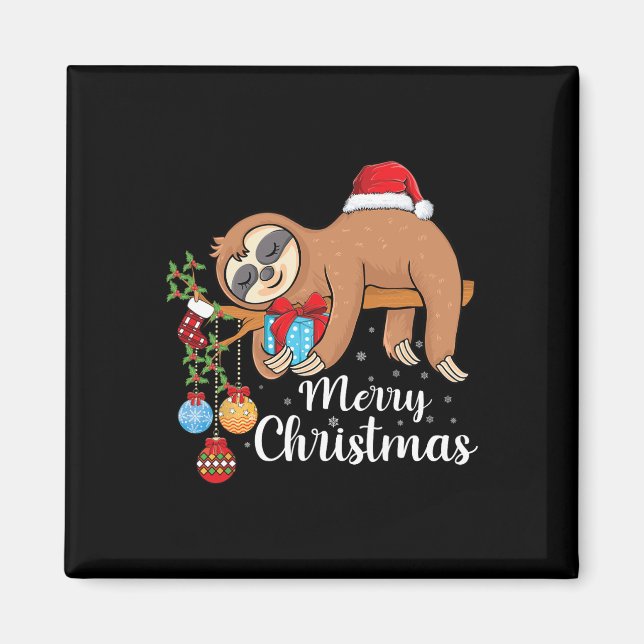 Merry Slothmas Cute Julafton Sloth Santa Hat jul Magnet (Framsidan)