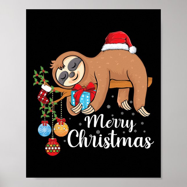 Merry Slothmas Cute Julafton Sloth Santa Hat jul Poster (Framsidan)