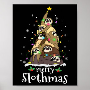 Merry Slothmas Cute Julafton Sloth Santa Hat jul Poster