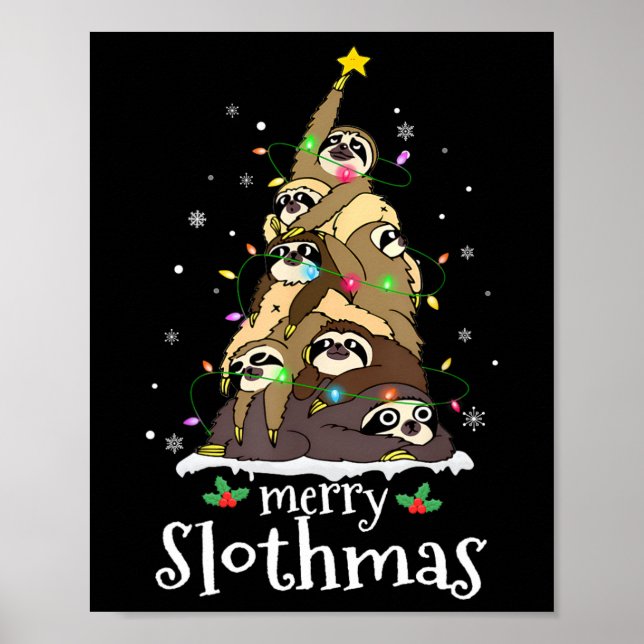 Merry Slothmas Cute Julafton Sloth Santa Hat jul Poster (Framsidan)