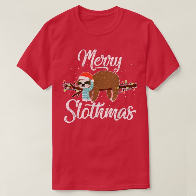 Merry Slothmas Cute Sloth Bära Santa Hat Cute Chri T Shirt (Design framsida)