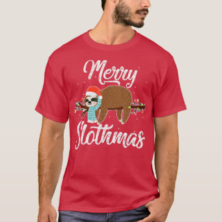 Merry Slothmas Cute Sloth Bära Santa Hat Cute Chri T Shirt