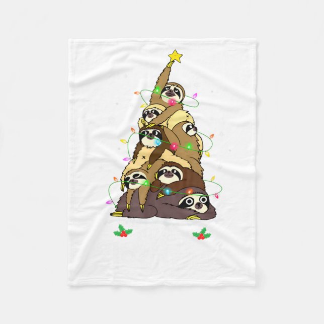 Merry Slothmas Cute Xmas Sloth Santa Hat Christmas Fleecefilt (Framsidan)