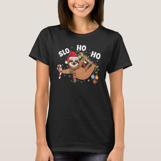 Merry Slothmas cute Xmas sloth Santa hat Christmas T Shirt (Framsida)