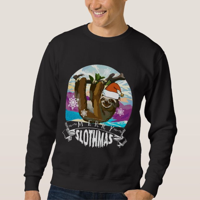 Merry Slothmas Funny jul Pajama for Sloth Lång Ärmad Tröja (Framsida)