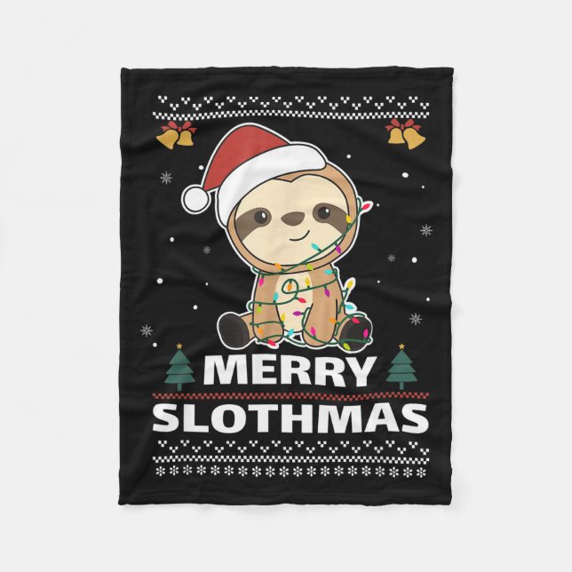 Merry Slothmas Funny Sloth Christmas Pun  Fleecefilt (Framsidan)
