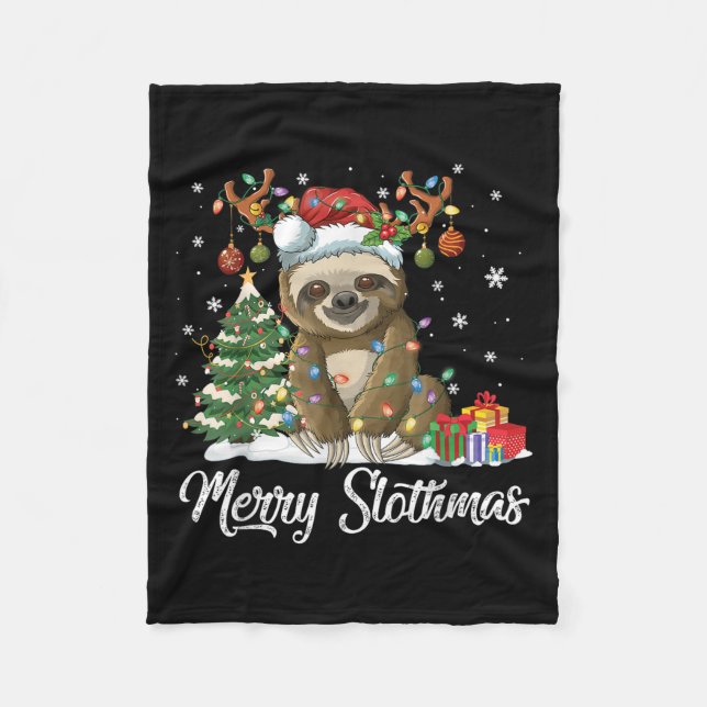 Merry Slothmas Funny Sloth Christmas Tree Lights X Fleecefilt (Framsidan)
