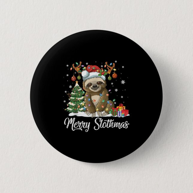 Merry Slothmas Funny Sloth Christmas Tree Lights X Knapp (Framsida)