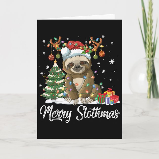 Merry Slothmas Funny Sloth Christmas Tree Lights X Kort (Framsida)