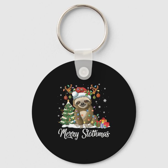 Merry Slothmas Funny Sloth Christmas Tree Lights X Nyckelring (Framsida)