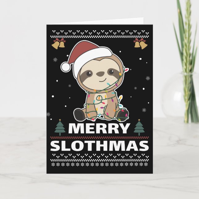 Merry Slothmas Funny Sloth jul Pun Kort (Framsida)