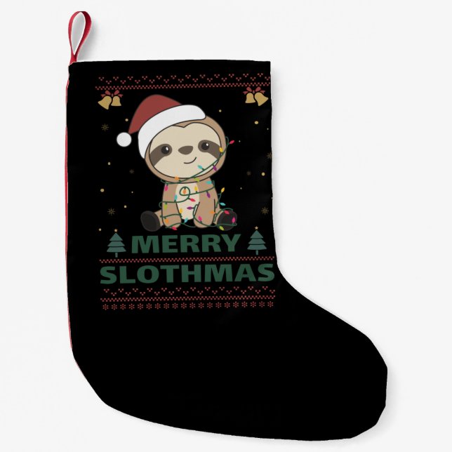 Merry Slothmas Funny Sloth jul Pun Vuxen Clo Liten Julstrumpa (Framsidan)