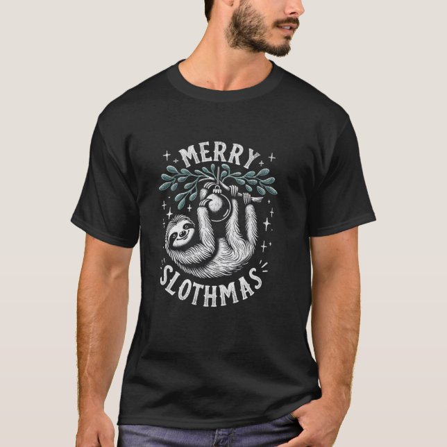 Merry Slothmas Funny Sloth jul Winter Holida T Shirt (Framsida)