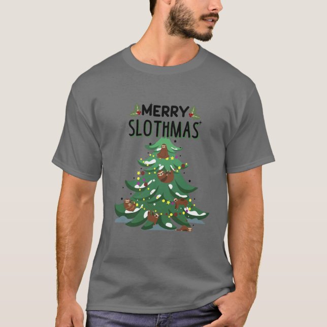 Merry Slothmas Funny Ugly jul T Shirt (Framsida)