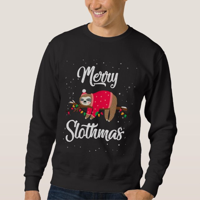Merry Slothmas jul Cute Sloth Lång Ärmad Tröja (Framsida)