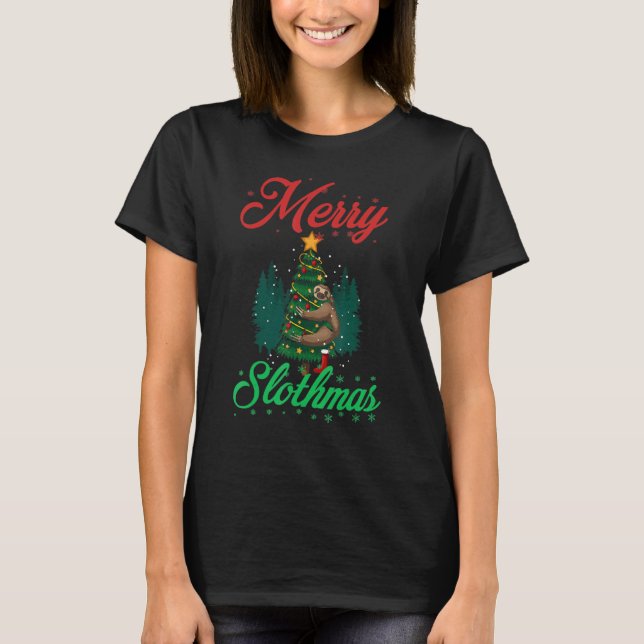 Merry Slothmas jul Ljus och Santa Hat Paj T Shirt (Framsida)