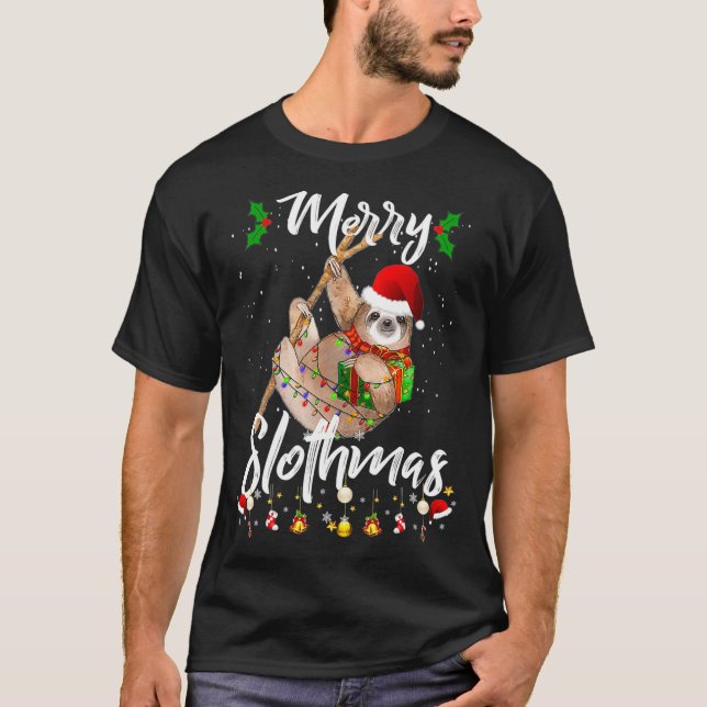 Merry Slothmas jul Pajama for Sloth Älskare T Shirt (Framsida)
