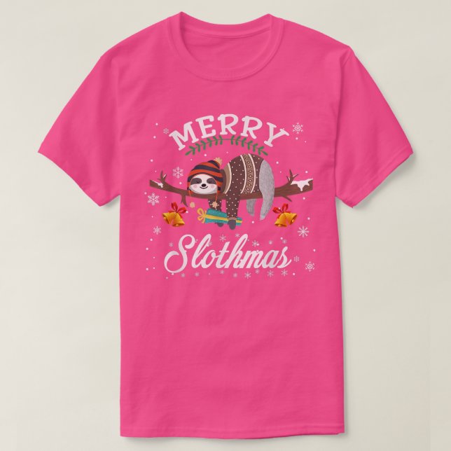 Merry Slothmas jul Sloth Pajama Santa Hat Xm T Shirt (Design framsida)