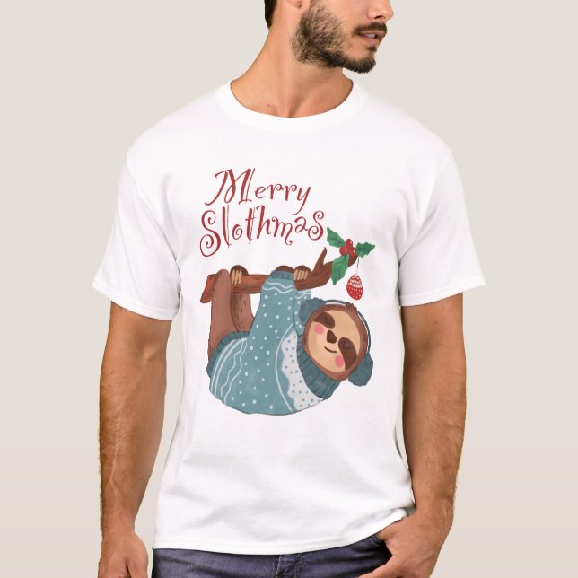 Merry Slothmas jul Sloth T Shirt (Framsida)