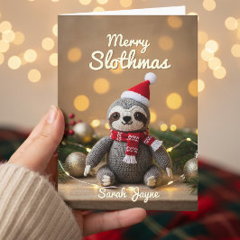 Merry Slothmas Knitten Sloth julkort Helgkort