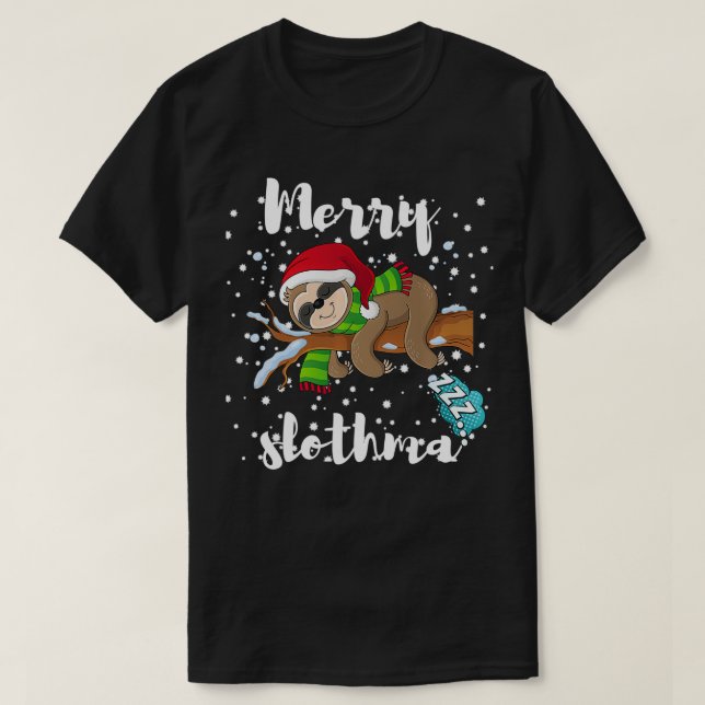 Merry Slothmas Lazy Sloth Älskare Julafton julfam T Shirt (Design framsida)