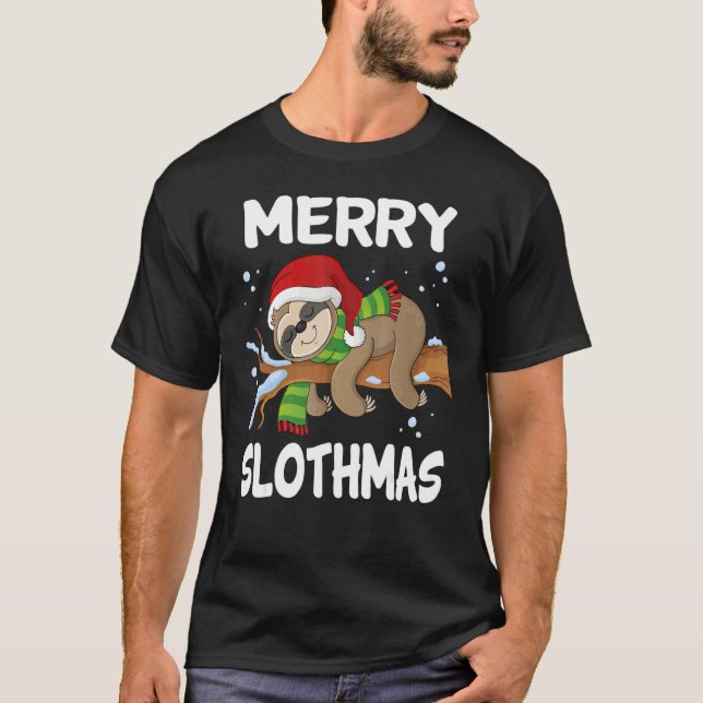 Merry Slothmas Lazy Sloth Christmas Sloth  Xmas Te T Shirt (Framsida)
