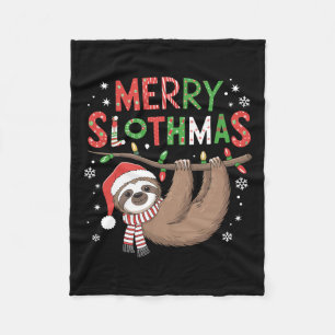 Merry Slothmas Santa Hat Pajamas Sloth Älskare Gir Fleecefilt