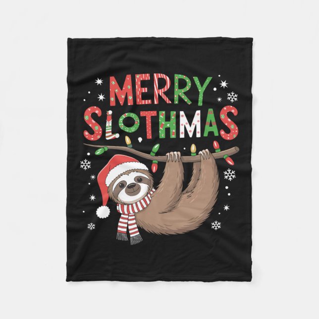 Merry Slothmas Santa Hat Pajamas Sloth Älskare Gir Fleecefilt (Framsidan)