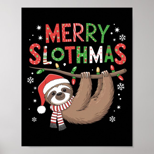 Merry Slothmas Santa Hat Pajamas Sloth Älskare Gir Poster (Framsidan)