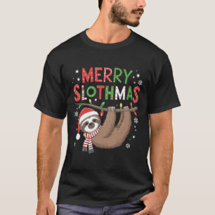 Merry Slothmas Santa Hat Pajamas Sloth Älskare Gir T Shirt