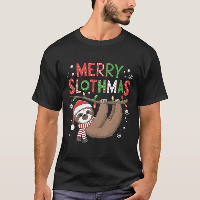 Merry Slothmas Santa Hat Pajamas Sloth Älskare Gir T Shirt (Framsida)