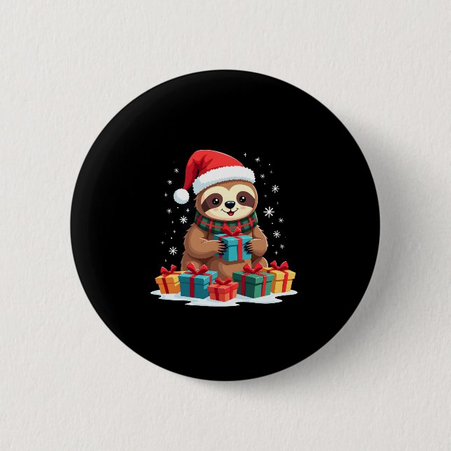 Merry Slothmas söt julslottet Santa hat Julafton Knapp (Framsida)