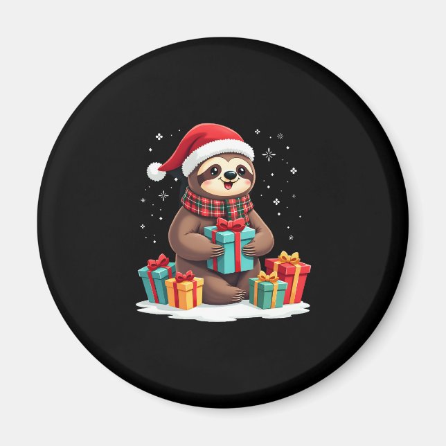 Merry Slothmas söt julslottet Santa hat Julafton Magnet (Framsidan)