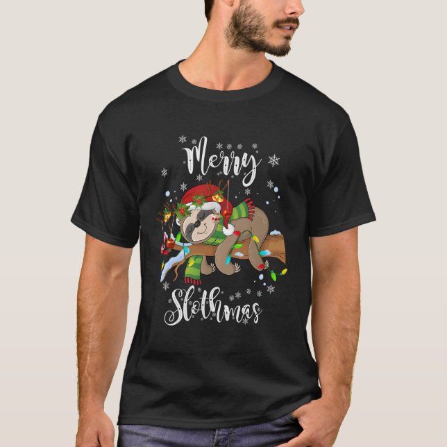 Merry Slothmas T Shirt jul Pajama for Sloth (Framsida)