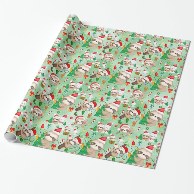 Merry Slothmas Wrapping Papper Roll Presentpapper (Utrullad)