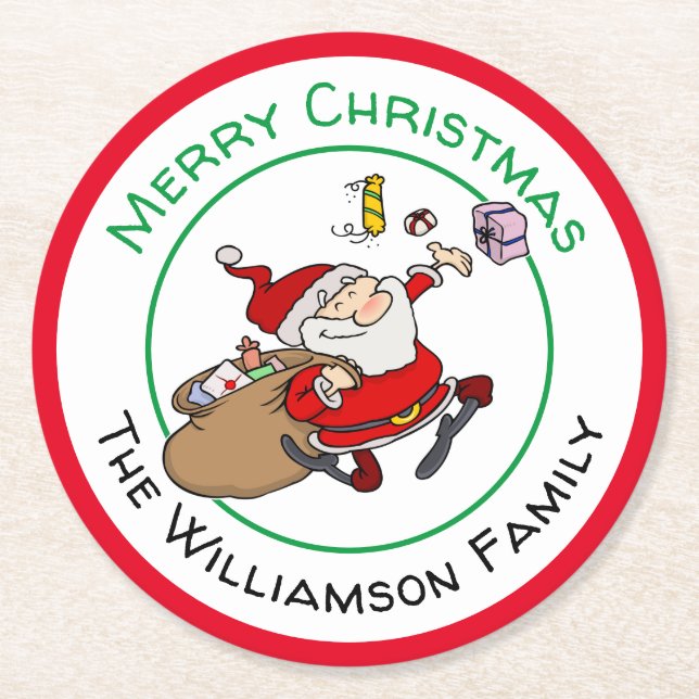 Merry Smilde Santa Delivery Julklapp Underlägg Papper Rund (Framsidan)