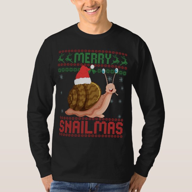 Merry Snailmas Funny Ugly jul Sweater Snigel T Shirt (Framsida)