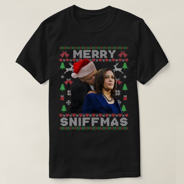 Merry Sniffmas jul Anti Biden Ugly jul T Shirt (Design framsida)