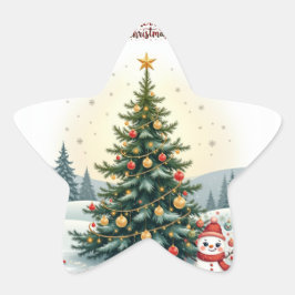 Merry Snö Watercolor Julgran Gifts Stjärnformat Klistermärke