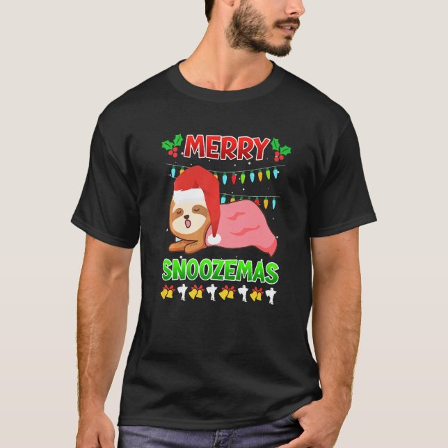 Merry Snoozemas sloth laziness Ugly Christmas T Shirt (Framsida)