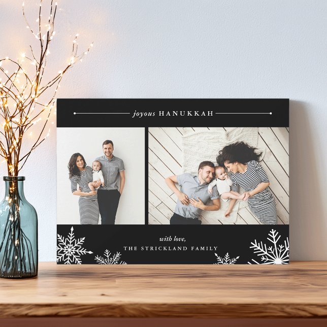 Merry Snowflake Hanukkah Photo Card | Svart Julkort (Skapare uppladdad)