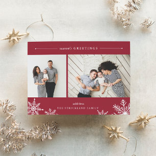 Merry Snowflake Helgdag Photo Card Röd Julkort